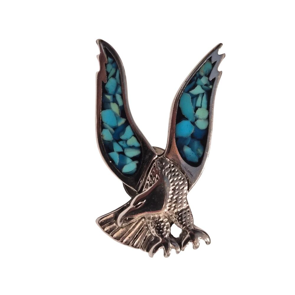 Vintage Western Faux Turquoise Eagle Pin Southwestern Whimsigoth Lapel Hat Tie